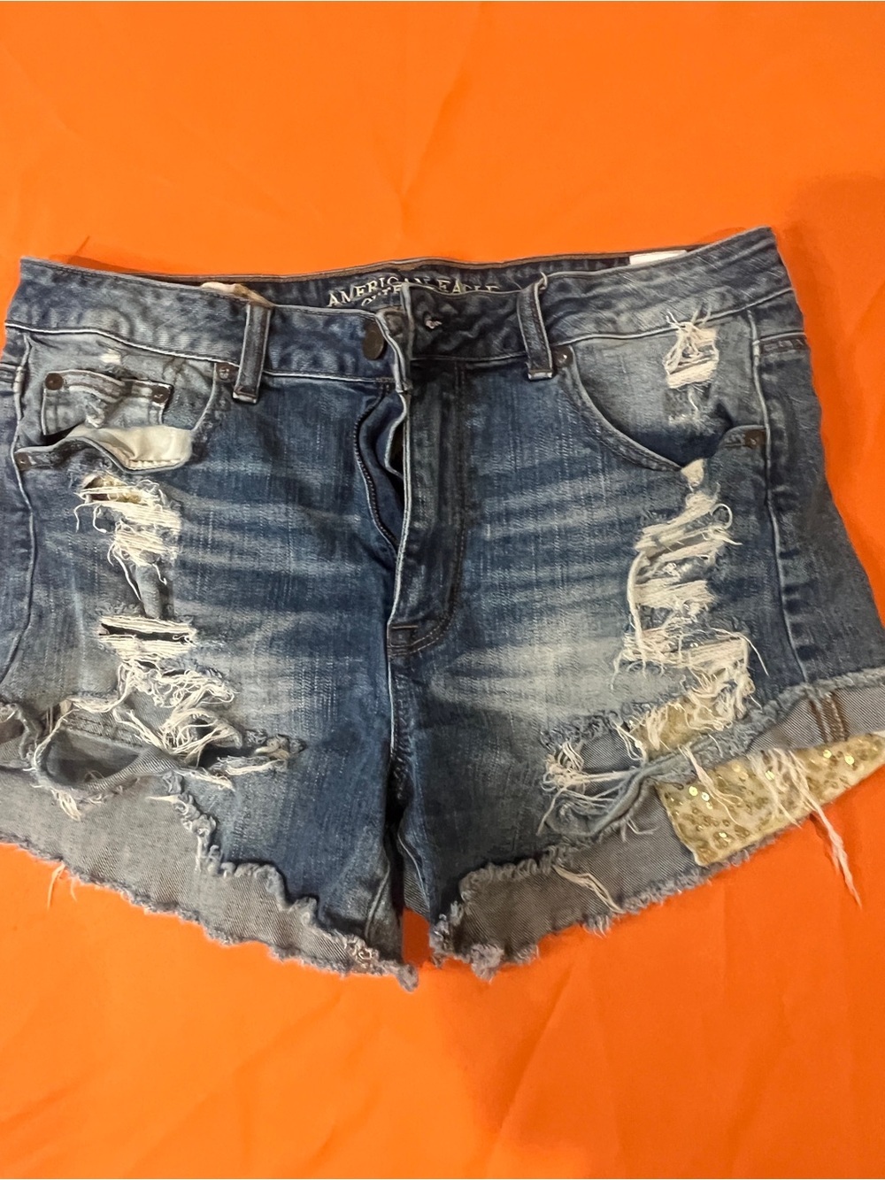 American Eagle Outfitters Distressed Dark Blue Denim Cutoff Shorts